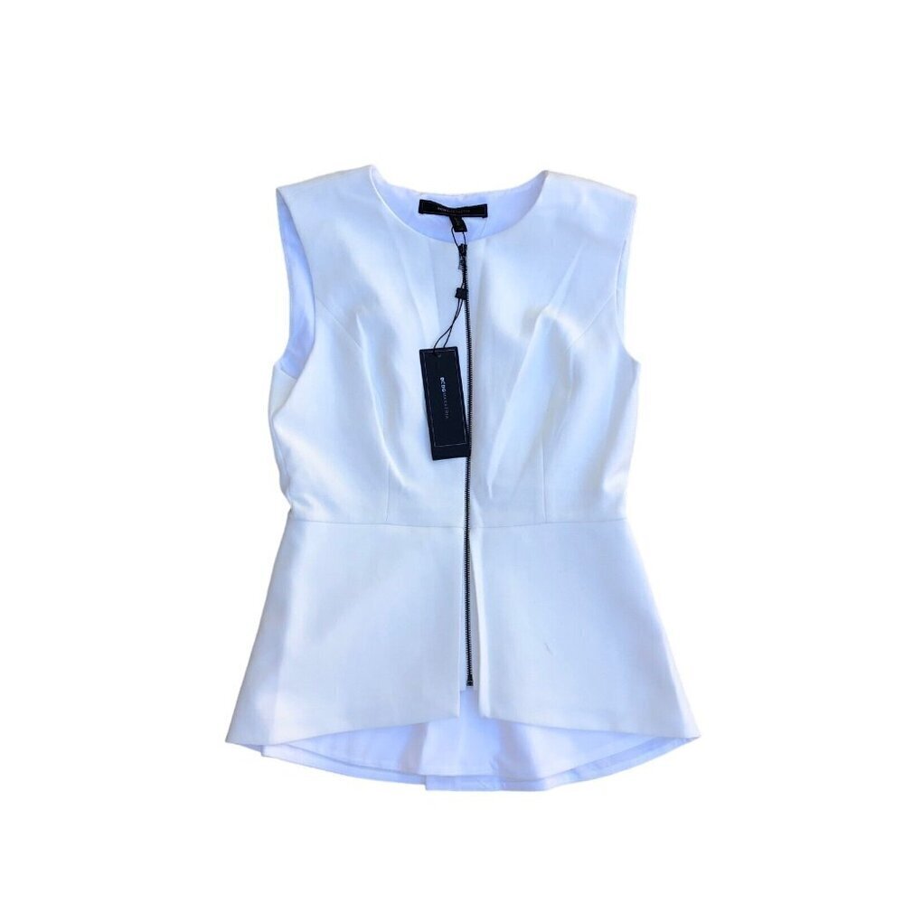 BCBG Max Azria Abrielle Blouse Top Shirt Women's XS Beige Sleeveless Full Zip‌